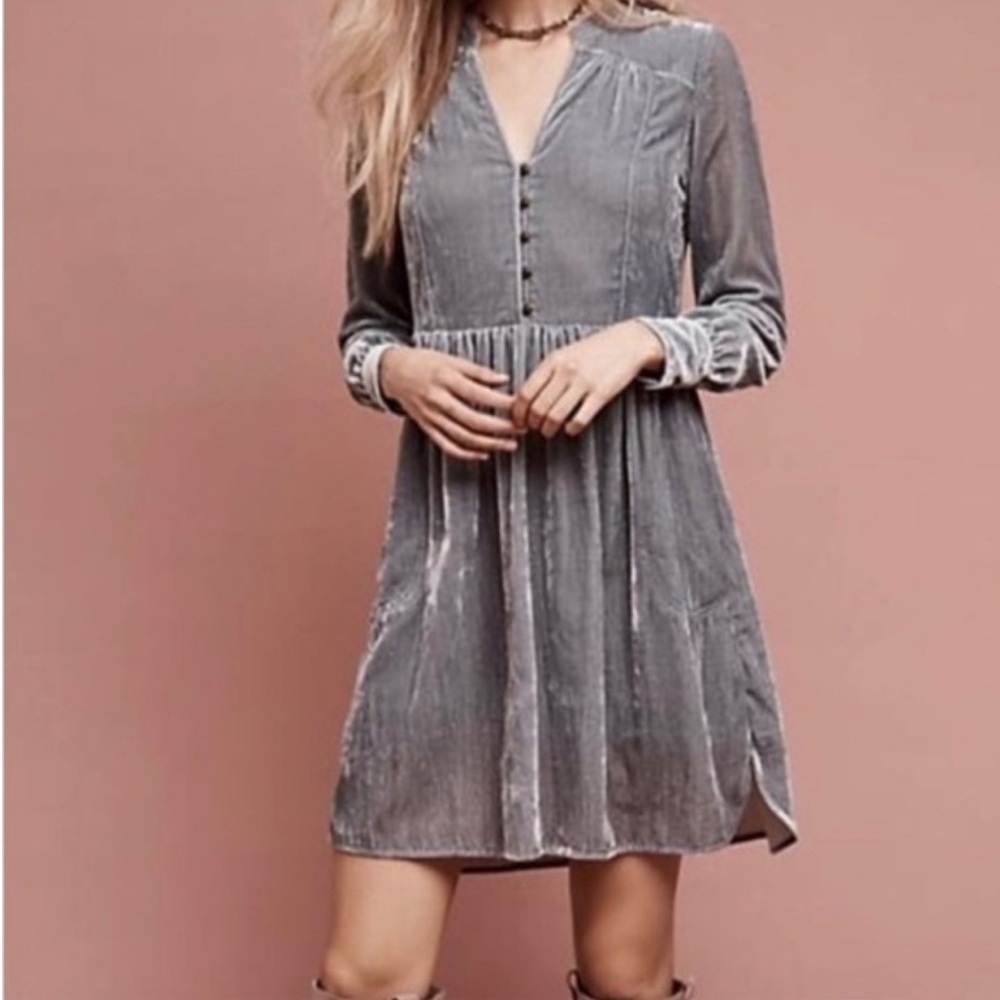 Anthropologie velvet long sleeve dress